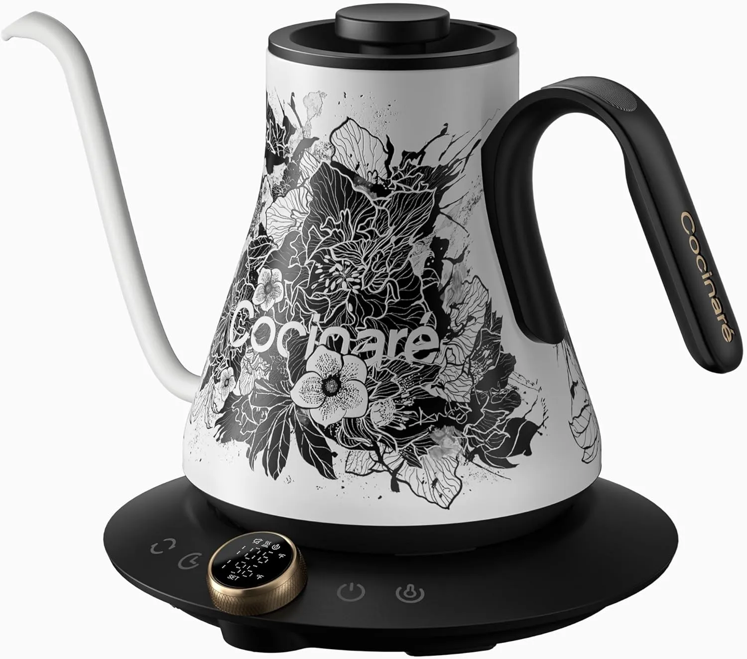 Cocinare FLOW M9 Gooseneck Electric Kettle with Precise ±1℉ Temperature Control for Pour-over Coffee and Tea, Stainless Steel Interior, Quick Heating Electric Kettle for Boiling Water (Blossom)