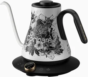 Cocinare FLOW M9 Gooseneck Electric Kettle with Precise ±1℉ Temperature Control for Pour-over Coffee and Tea, Stainless Steel Interior, Quick Heating Electric Kettle for Boiling Water (Blossom)