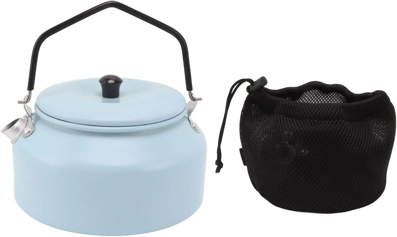 Coffee Pot, 0.9L Camping Kettle Multipurpose Tea Pot Aluminium Alloy Portable Tea Kettle Silicone Handle for Camping Picnic Outdoor Hiking 15x15x16cm (Sky Blue)