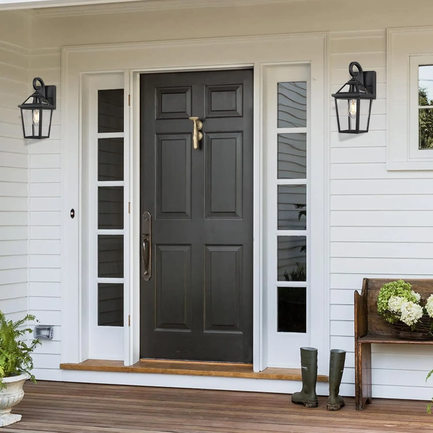 Colonial Outdoor Light Fixture, Exterior Light Sconces with Clear Glass for Front Porch, Waterproof Outdoor Wall Lantern in Black Finish for Home, 2PACK