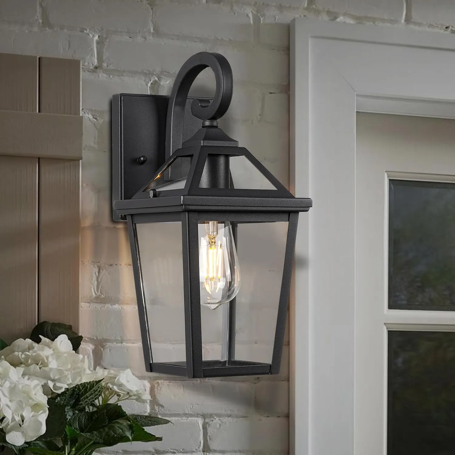 Colonial Outdoor Light Fixture, Exterior Light Sconces with Clear Glass for Front Porch, Waterproof Outdoor Wall Lantern in Black Finish for Home, 2PACK