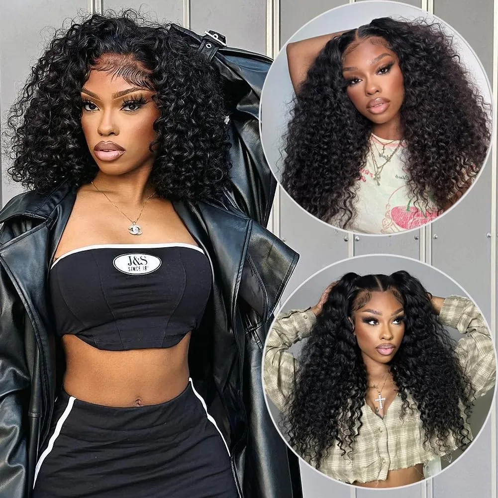 Colorful Queen Curly Lace Front Wig 18 Inch Curly Wigs for Black Women Water Wave Synthetic Lace Front Wig Pre Plucked with Baby Hair Kinky Curly Glueless Wig Black 1B