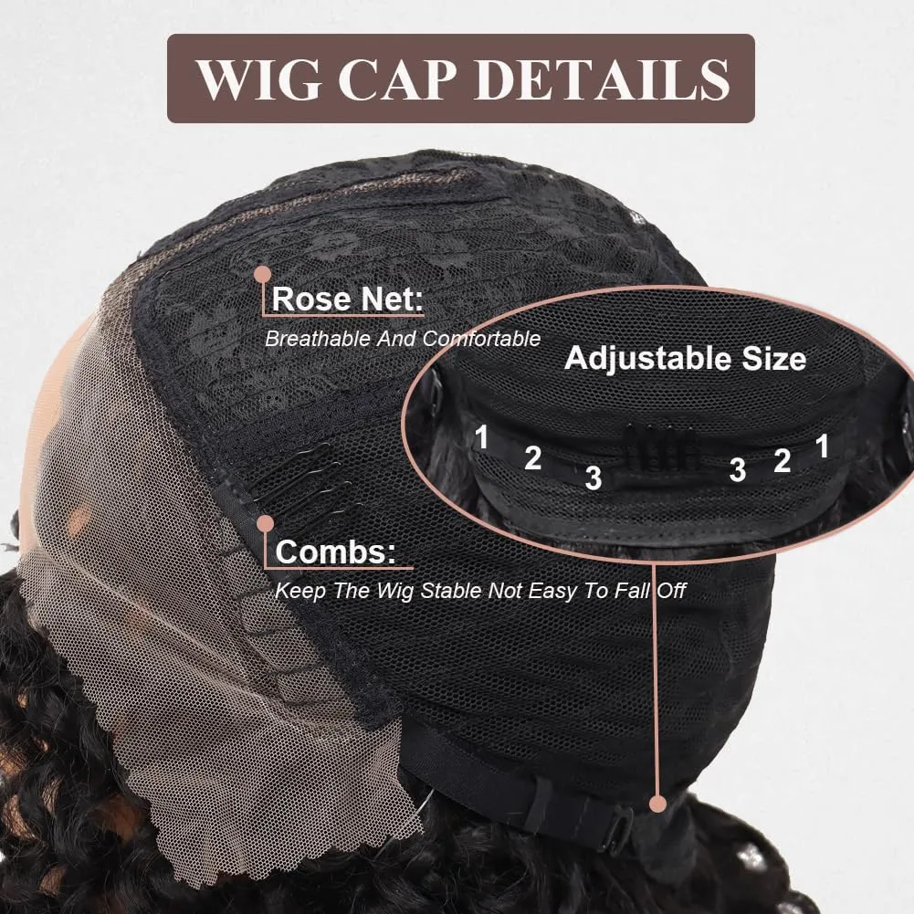 Colorful Queen Curly Lace Front Wig 18 Inch Curly Wigs for Black Women Water Wave Synthetic Lace Front Wig Pre Plucked with Baby Hair Kinky Curly Glueless Wig Black 1B
