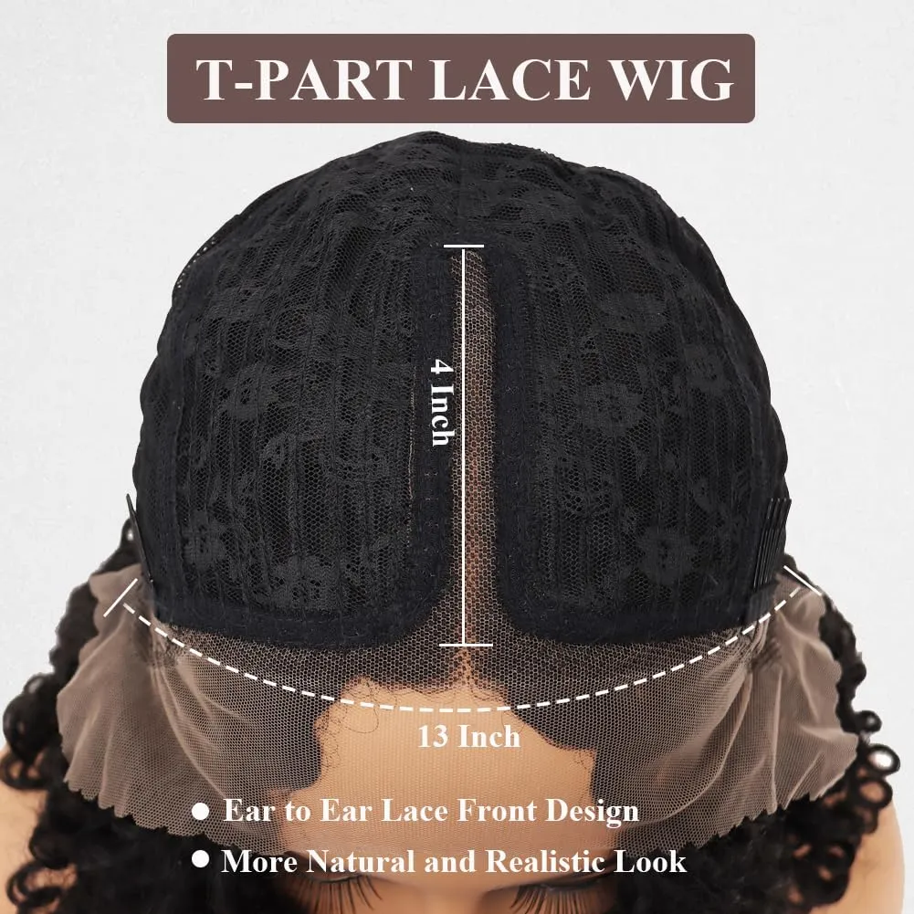 Colorful Queen Curly Lace Front Wig 18 Inch Curly Wigs for Black Women Water Wave Synthetic Lace Front Wig Pre Plucked with Baby Hair Kinky Curly Glueless Wig Black 1B