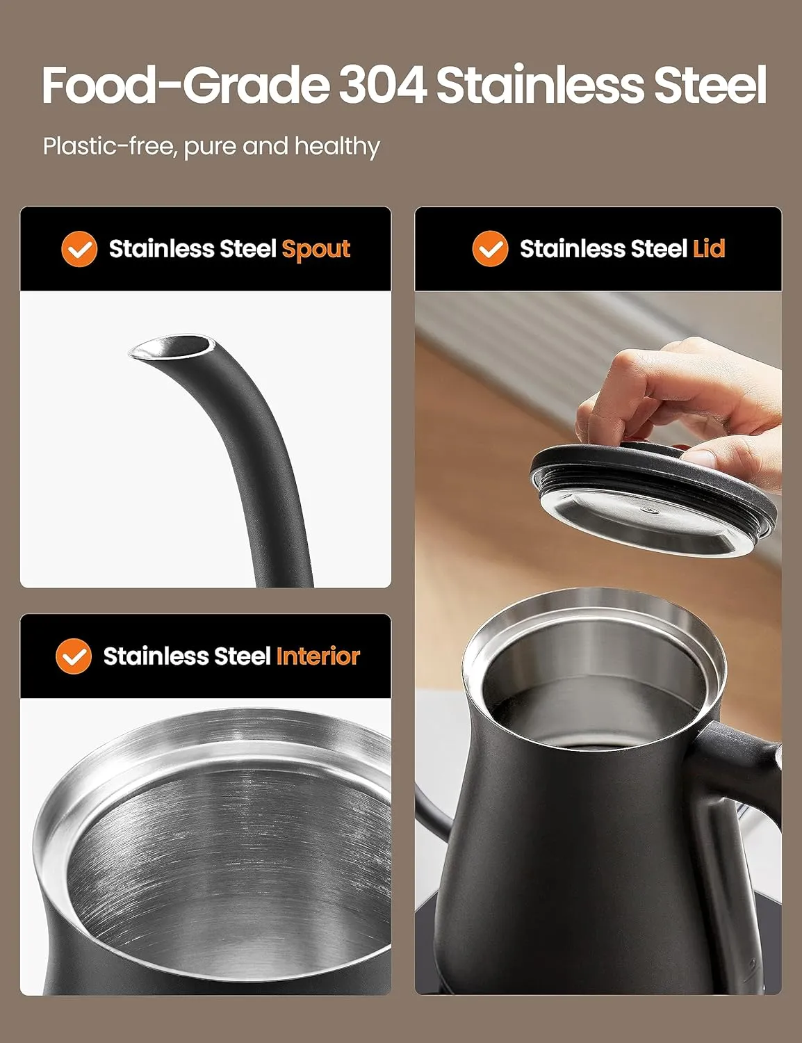 COMFEE' Gooseneck Electric Kettle with Temperature Control, 3 Variable Presets, 100% Stainless Steel, 1500 Watt Powerful Quick Heating Portable Hot Water Kettle for Pour Over Coffee and Tea, 0.6L