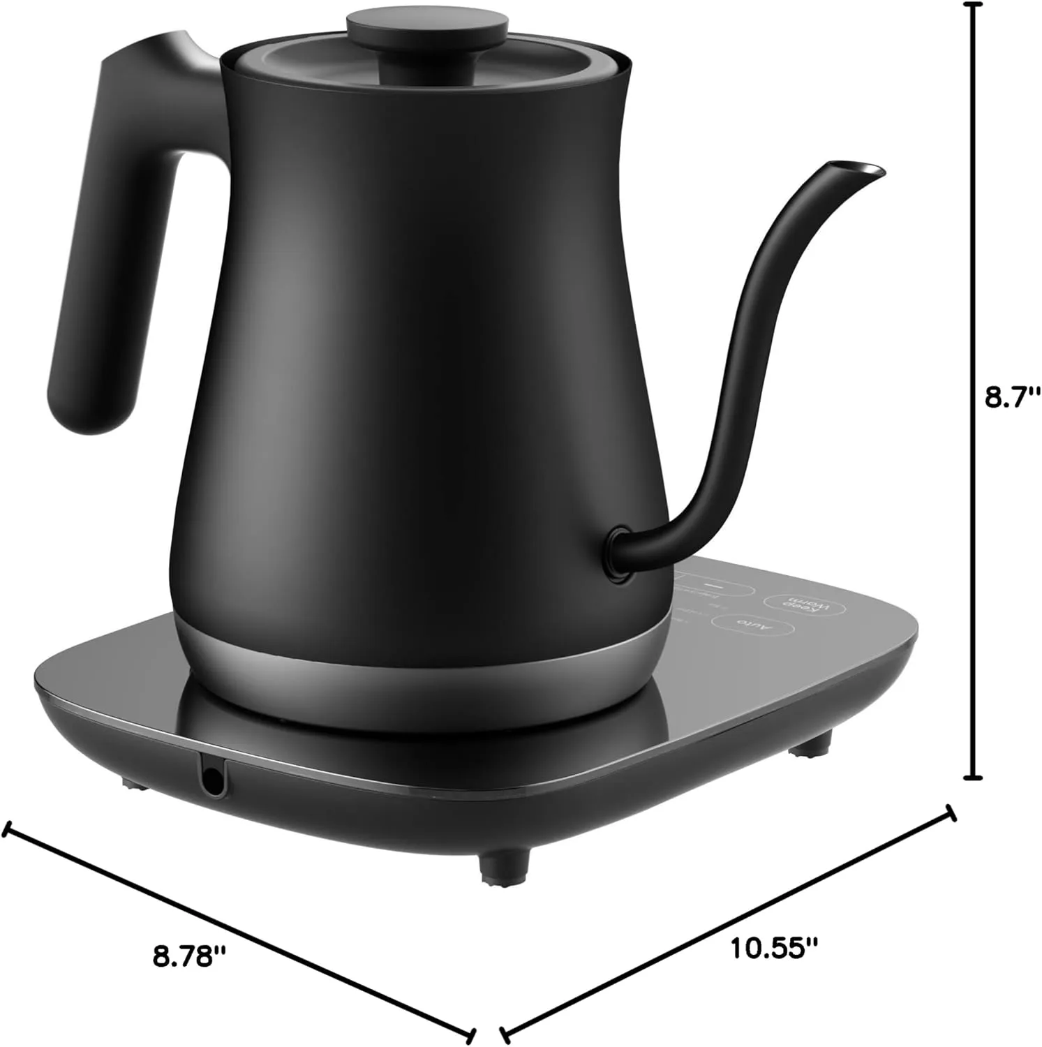 COMFEE' Gooseneck Electric Kettle with Temperature Control, 3 Variable Presets, 100% Stainless Steel, 1500 Watt Powerful Quick Heating Portable Hot Water Kettle for Pour Over Coffee and Tea, 0.6L