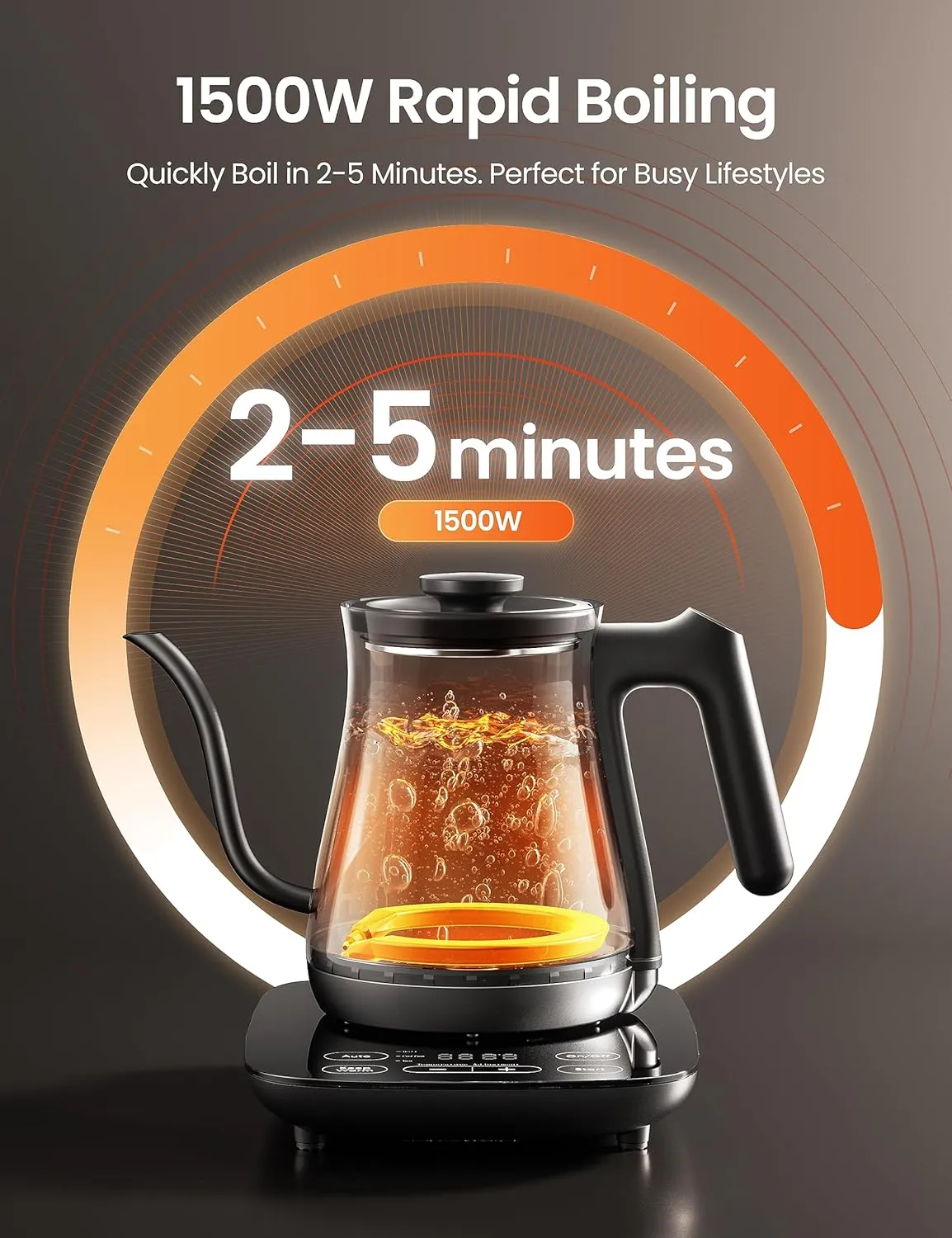 COMFEE' Gooseneck Electric Kettle with Temperature Control, 3 Variable Presets, 100% Stainless Steel, 1500 Watt Powerful Quick Heating Portable Hot Water Kettle for Pour Over Coffee and Tea, 0.6L