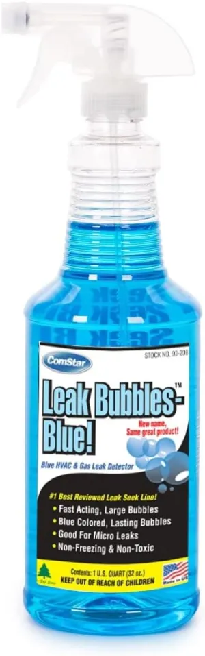 ComStar Leak Bubbles Blue HVAC & Gas Detector, Fastest-Acting Leak Detector in Today's Market - Safe, Non-Corrosive, Long-Lasting Bubbles & Detects Micro Leaks, Made in USA, 1 Quart Spray (90-208)