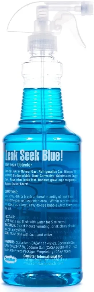 ComStar Leak Bubbles Blue HVAC & Gas Detector, Fastest-Acting Leak Detector in Today's Market - Safe, Non-Corrosive, Long-Lasting Bubbles & Detects Micro Leaks, Made in USA, 1 Quart Spray (90-208)