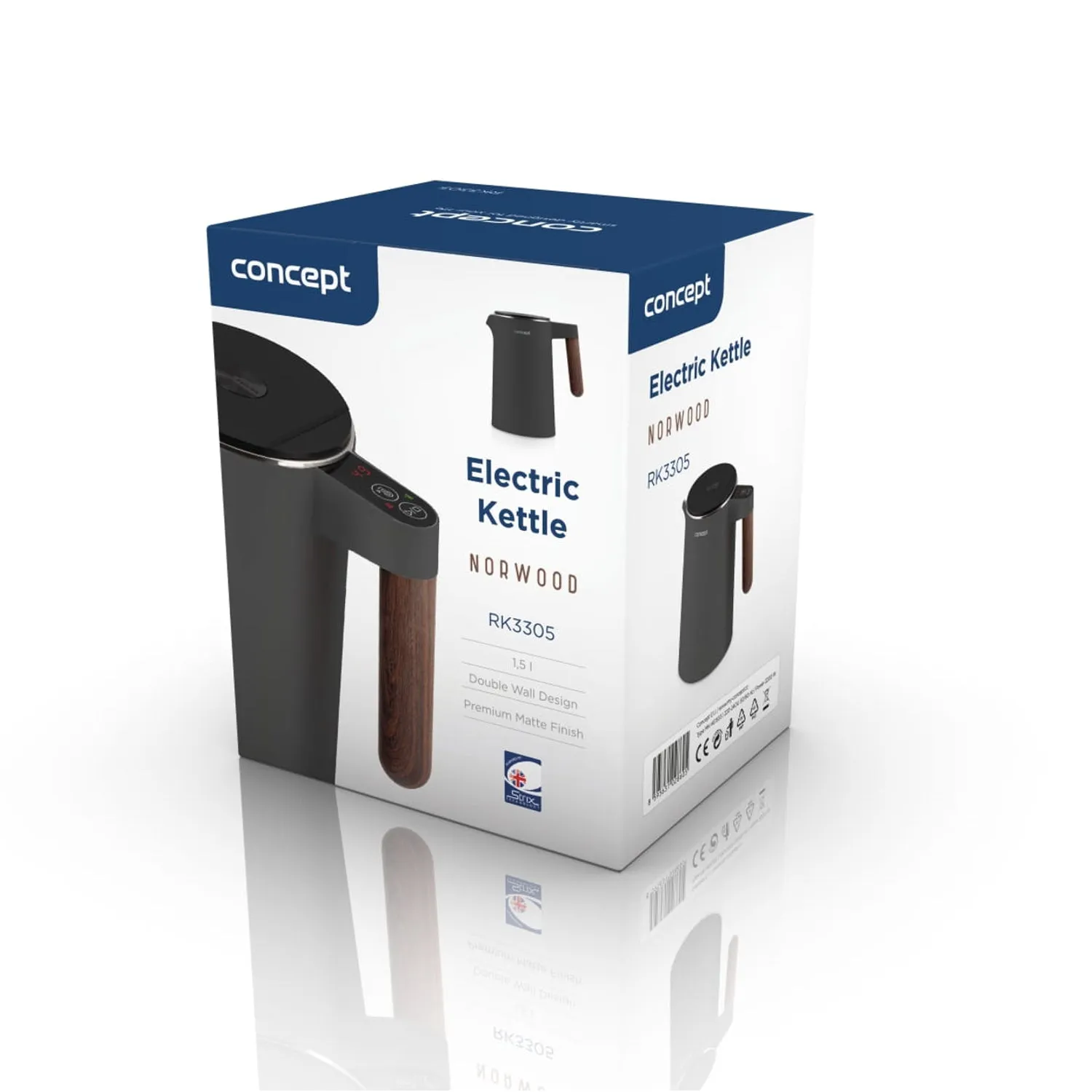 Concept Norwood RK3305 Stainless Steel Kettle Temperature Control Keep Warm 1.5L 1850-2200W Dark Grey