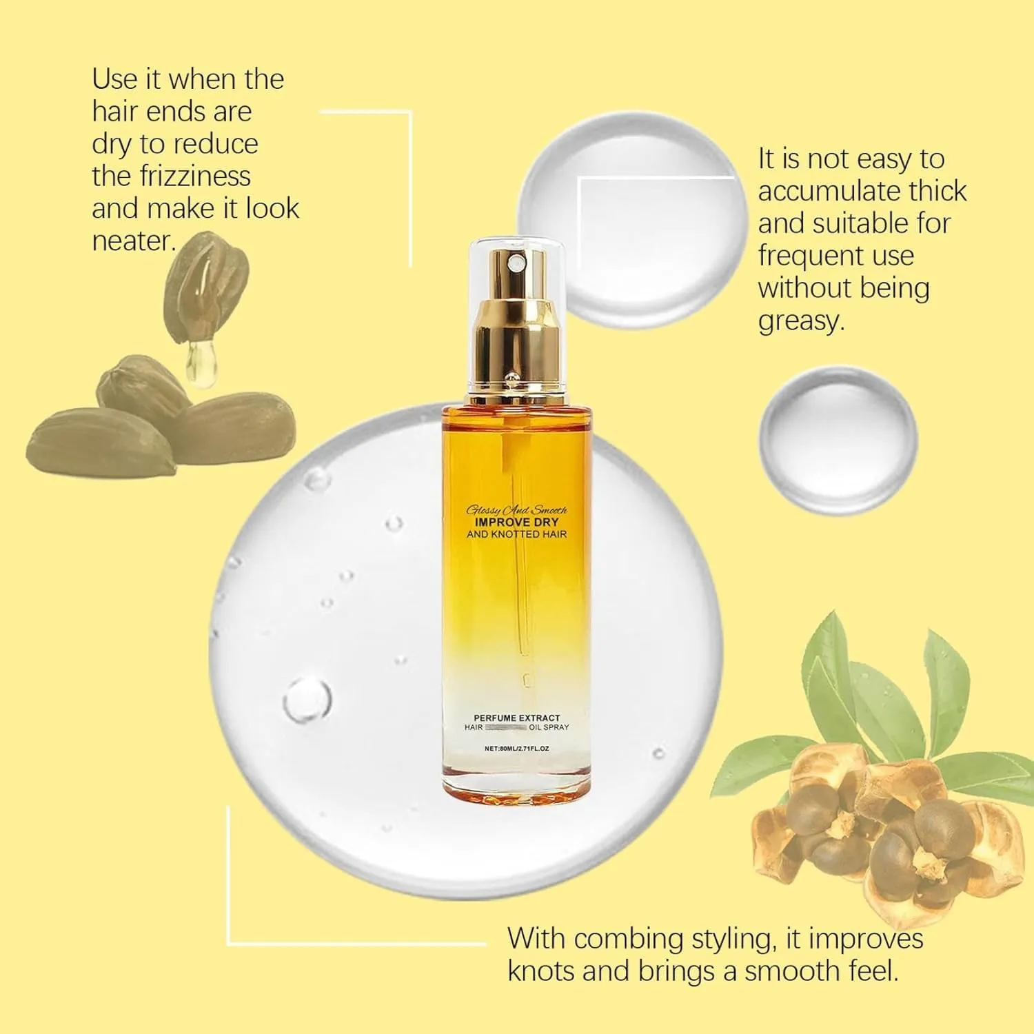 Conditioning Oil Spray Scalp & Hair Strengthener Leave-In Conditioner Comforting Shampoo Cleanser, Conditioner Comforting Scented Hair Oil Perfume Spray for Dry and Frizzy Hair (80ml, 2PCS)