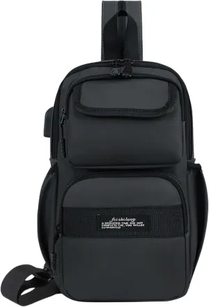 Convertible Anti-Theft USB Charging Port Travel Sling Backpack with Bottle Holder Key Ring Strap, Water Repellent Travel Hidden Zipper Crossbody Chest Bags, Hiking Daypack Shoulder Bags (Black)