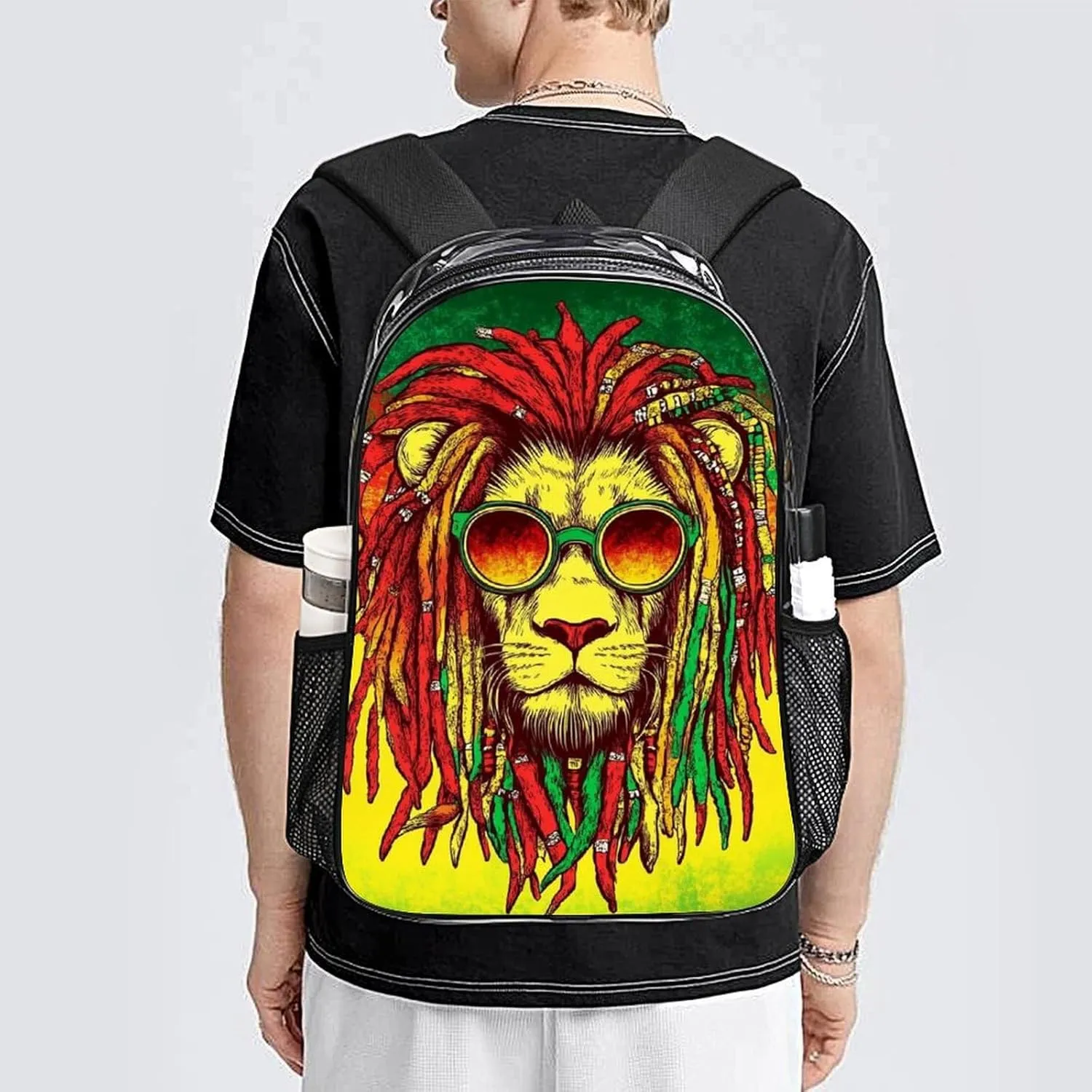 Cool Reggae Rasta Flag Lion Daypack Backpack Transparent Anti-Theft Multipurpose Bookbag Big Capacity Travel Hiking & Camping Rucksack With Smooth Zippers