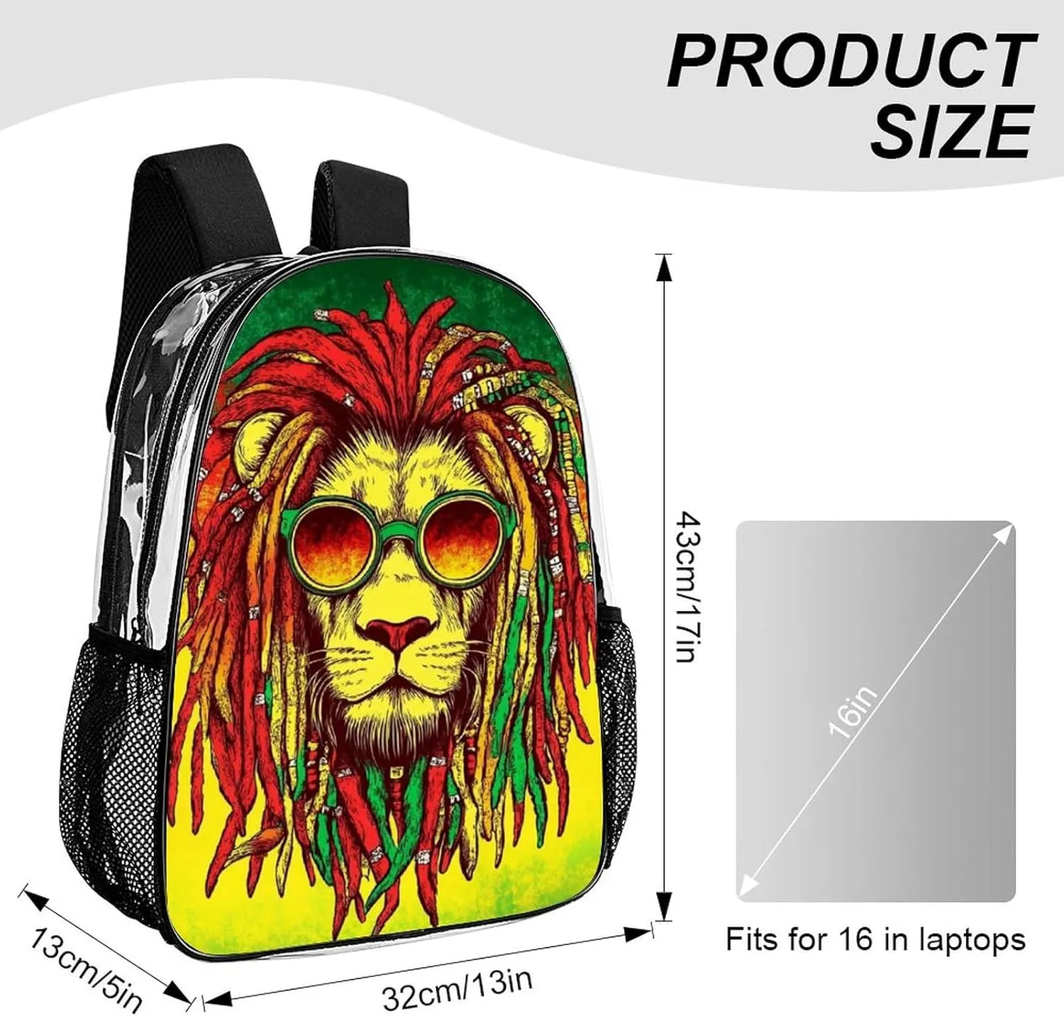 Cool Reggae Rasta Flag Lion Daypack Backpack Transparent Anti-Theft Multipurpose Bookbag Big Capacity Travel Hiking & Camping Rucksack With Smooth Zippers