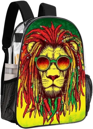 Cool Reggae Rasta Flag Lion Daypack Backpack Transparent Anti-Theft Multipurpose Bookbag Big Capacity Travel Hiking & Camping Rucksack With Smooth Zippers