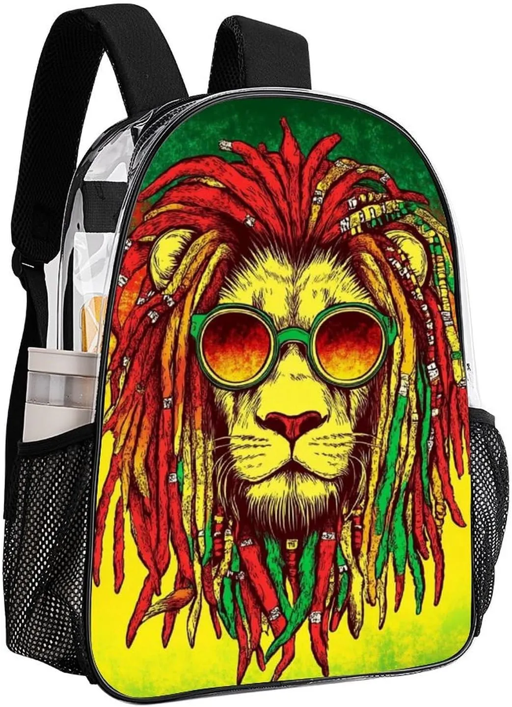 Cool Reggae Rasta Flag Lion Daypack Backpack Transparent Anti-Theft Multipurpose Bookbag Big Capacity Travel Hiking & Camping Rucksack With Smooth Zippers