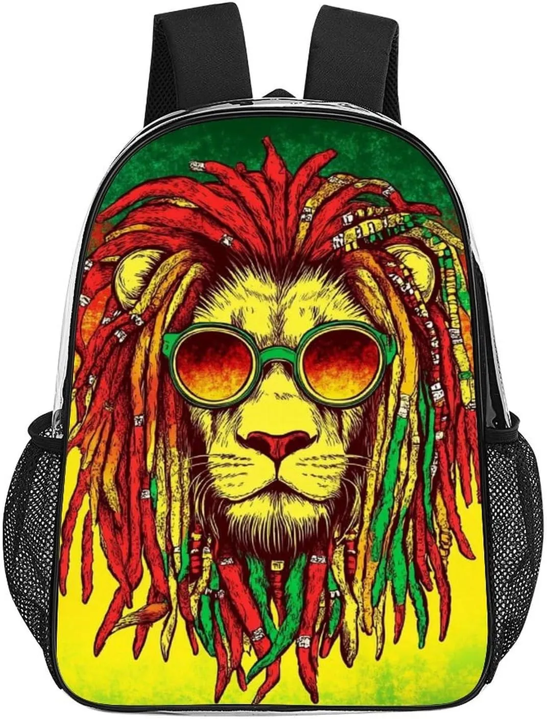 Cool Reggae Rasta Flag Lion Daypack Backpack Transparent Anti-Theft Multipurpose Bookbag Big Capacity Travel Hiking & Camping Rucksack With Smooth Zippers