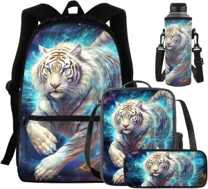 Cool Tiger 2Th Grade Backpack for Boys Backpack and Lunch Bag Pencil Case Water Bottle Sleeve Set for Boys Ideal for Students Go To School Extracurricular Activities