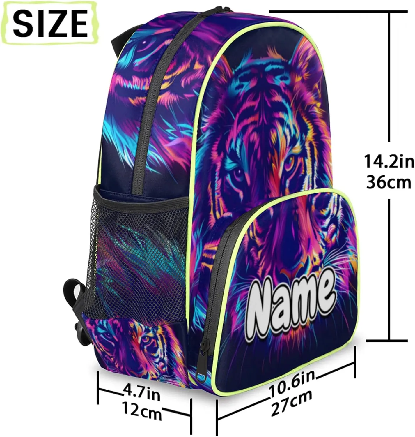 Cool Tiger Custom Backpack with Name Cute Personalized Small Shoulder Bag Waterproof Travel Casual Backpack with Chest Strap 14.2in