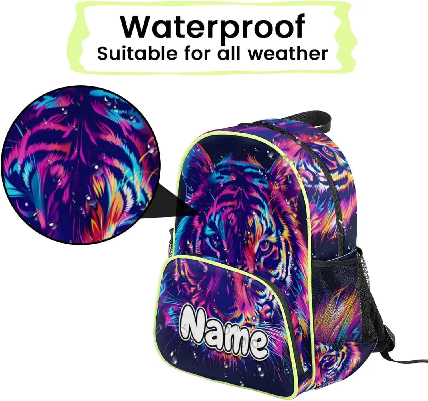 Cool Tiger Custom Backpack with Name Cute Personalized Small Shoulder Bag Waterproof Travel Casual Backpack with Chest Strap 14.2in