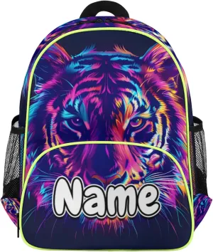 Cool Tiger Custom Backpack with Name Cute Personalized Small Shoulder Bag Waterproof Travel Casual Backpack with Chest Strap 14.2in