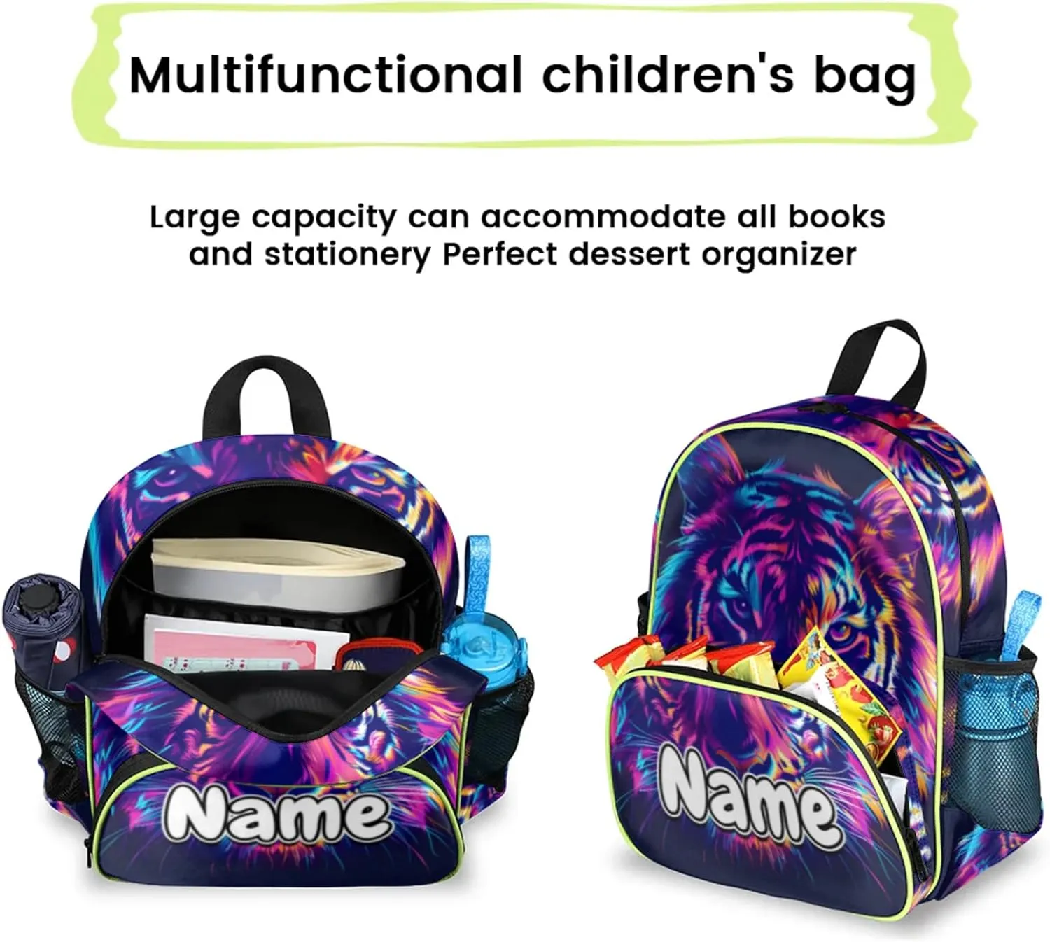 Cool Tiger Custom Backpack with Name Cute Personalized Small Shoulder Bag Waterproof Travel Casual Backpack with Chest Strap 14.2in
