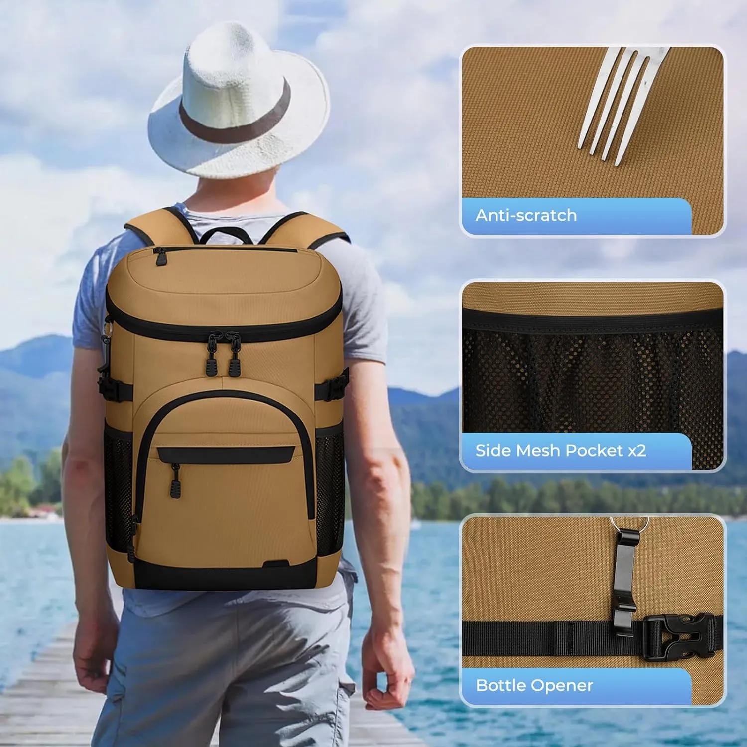 Cooler Backpack 35 Cans Soft Backpack Coolers Insulated Leak Proof Beach Cooler Bag for Men Women Waterproof Ice Chest Backpack Lunch Camping Hiking Picnic Travel Cooler Bags
