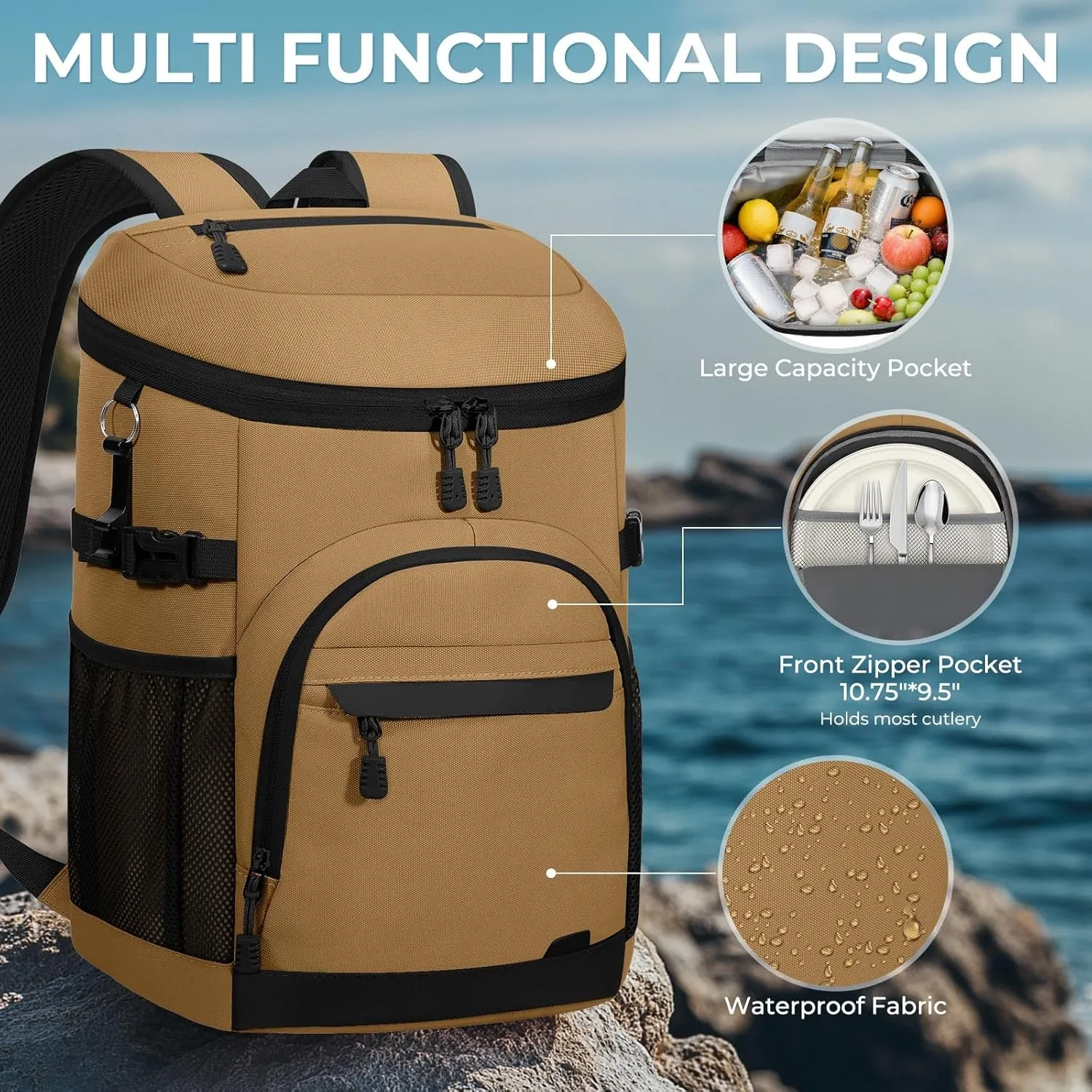 Cooler Backpack 35 Cans Soft Backpack Coolers Insulated Leak Proof Beach Cooler Bag for Men Women Waterproof Ice Chest Backpack Lunch Camping Hiking Picnic Travel Cooler Bags