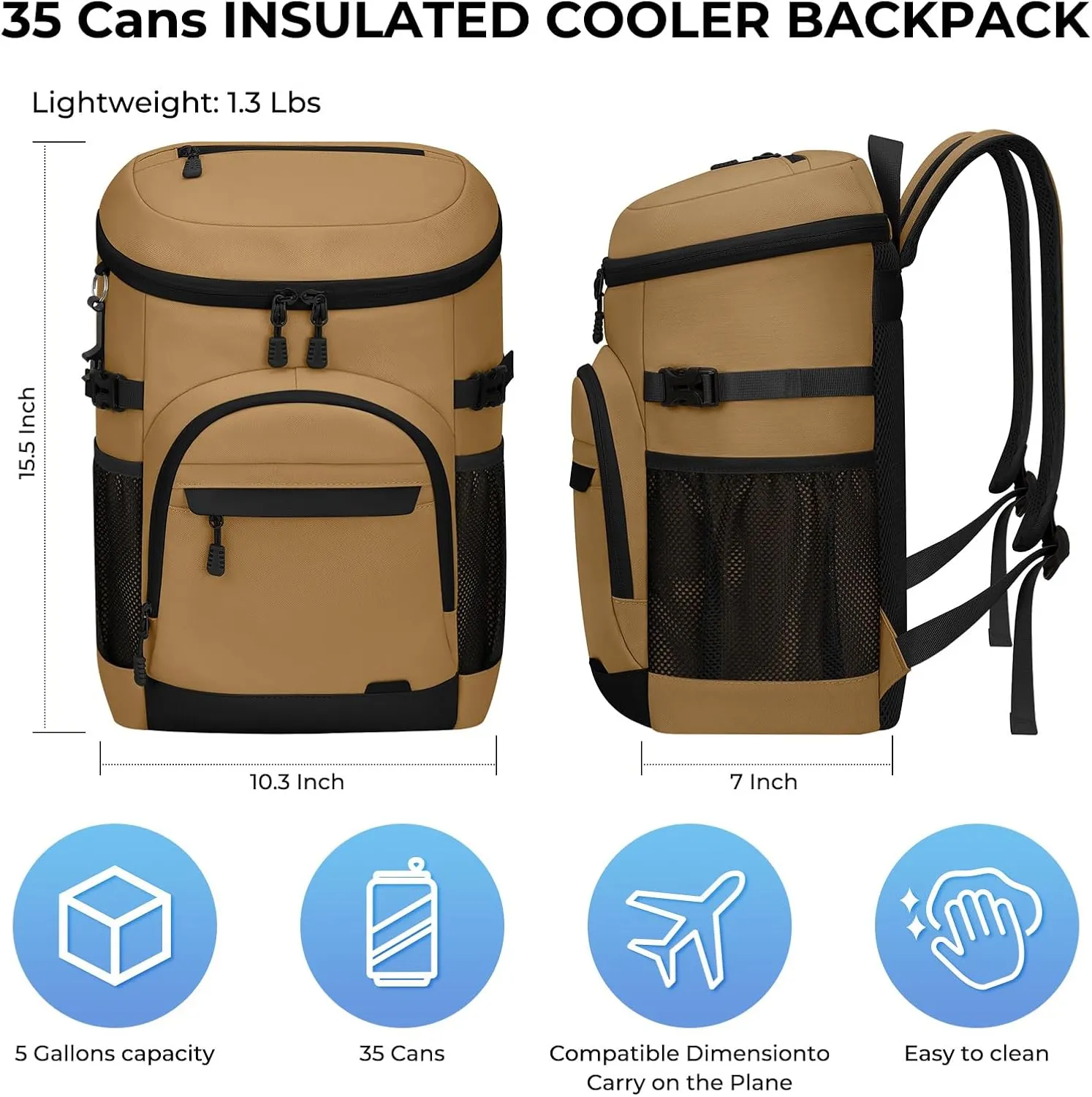 Cooler Backpack 35 Cans Soft Backpack Coolers Insulated Leak Proof Beach Cooler Bag for Men Women Waterproof Ice Chest Backpack Lunch Camping Hiking Picnic Travel Cooler Bags