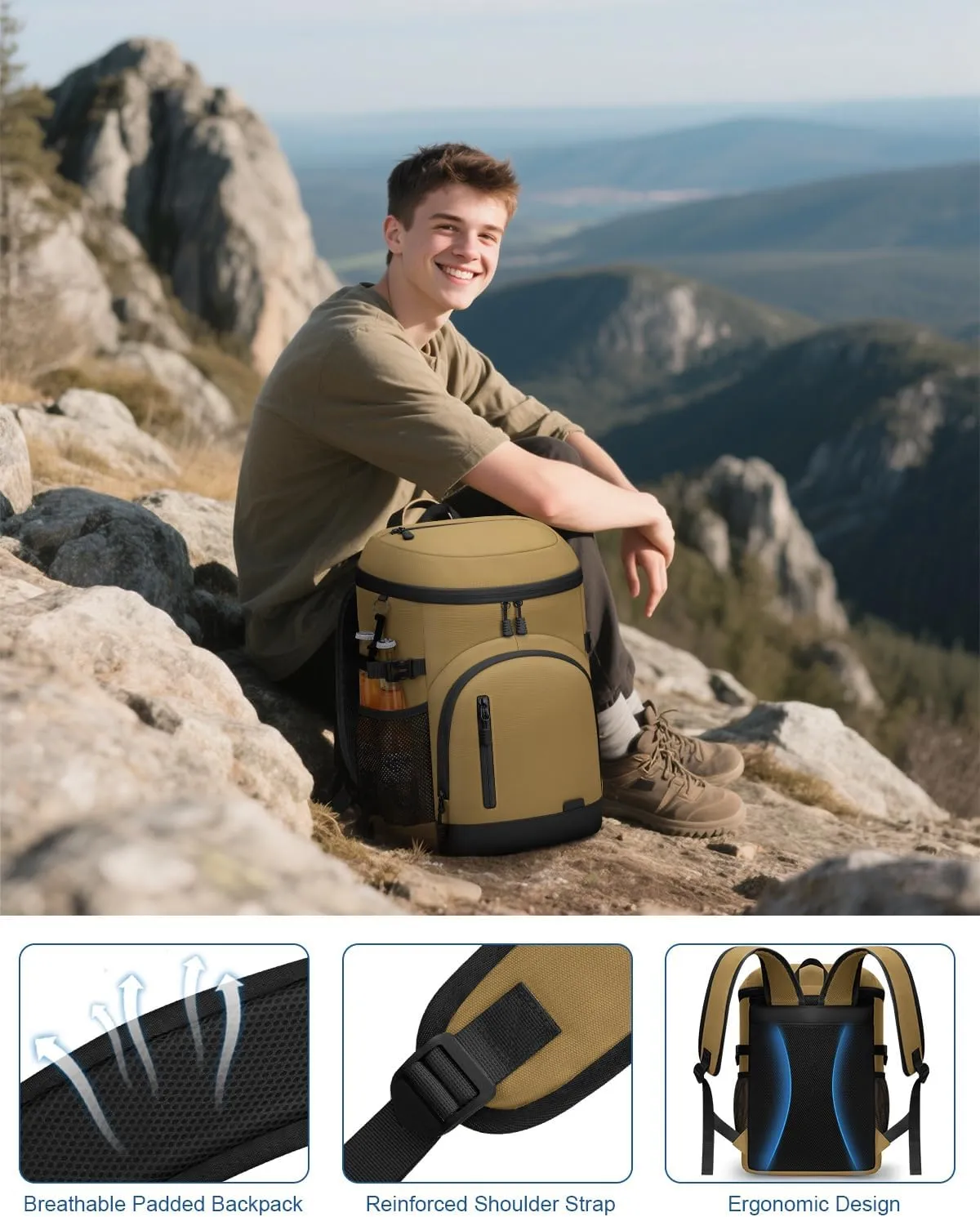 Cooler Backpack Insulated Waterproof,30 Cans Backpack Coolers Leakproof Lunch Backpack for Men Women Portable Soft Cooler Bag for Beach Camping Travel Picnic