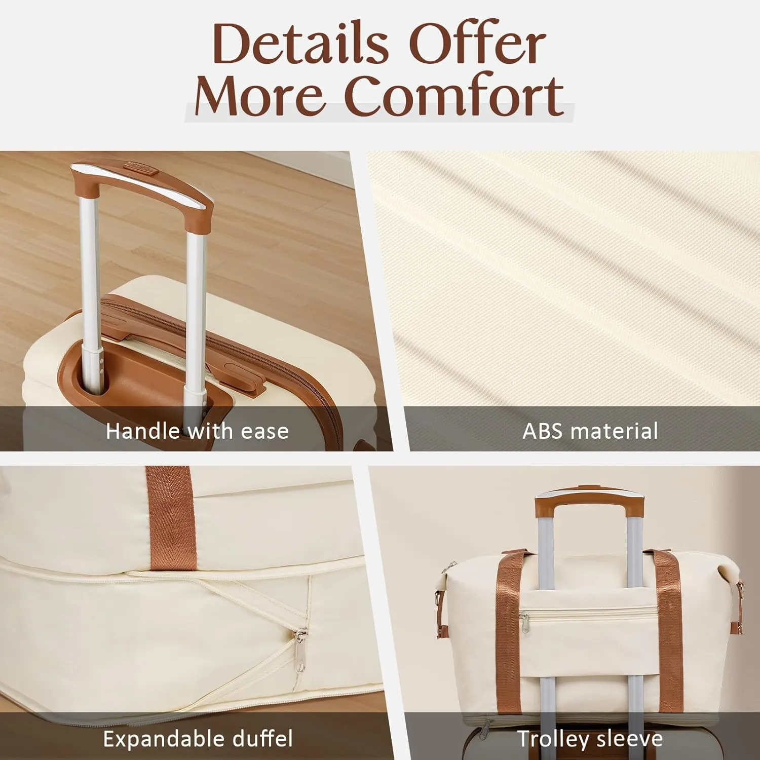 Coolife Suitcase Set 3 Piece Carry On Hardside Luggage with TSA Lock Spinner Wheels (White, S(20in))