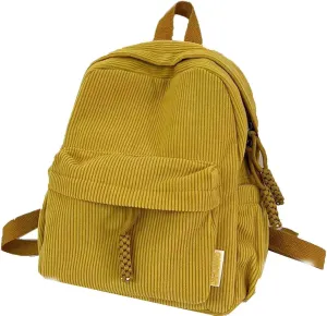 Corduroy Mini Backpack, Cute Corduroy Double, Vintage Mini Fashion Casual Aesthetic Backpack, for Daily and Travel (Yellow)