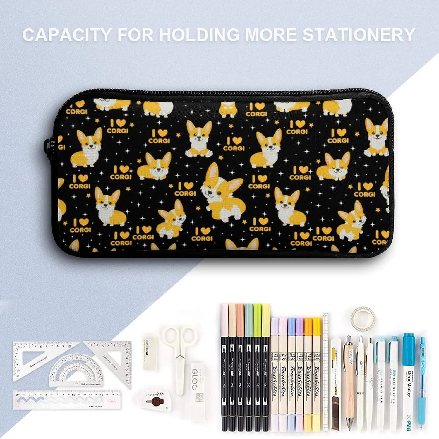 Corgi Dog Backpack with Lunch Box & Pencil Case for Kids Girls Boys School, 16 Inch Cute Corgi Dogs Bookbag, School Backpack for Students Children, Lightweight, Large Capacity
