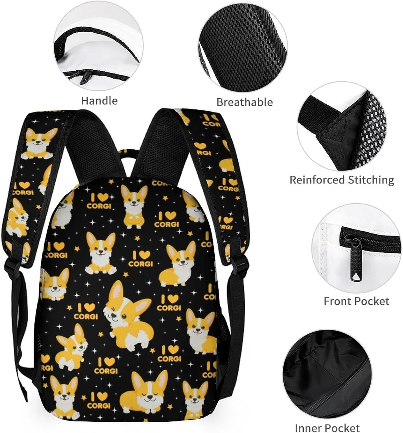 Corgi Dog Backpack with Lunch Box & Pencil Case for Kids Girls Boys School, 16 Inch Cute Corgi Dogs Bookbag, School Backpack for Students Children, Lightweight, Large Capacity