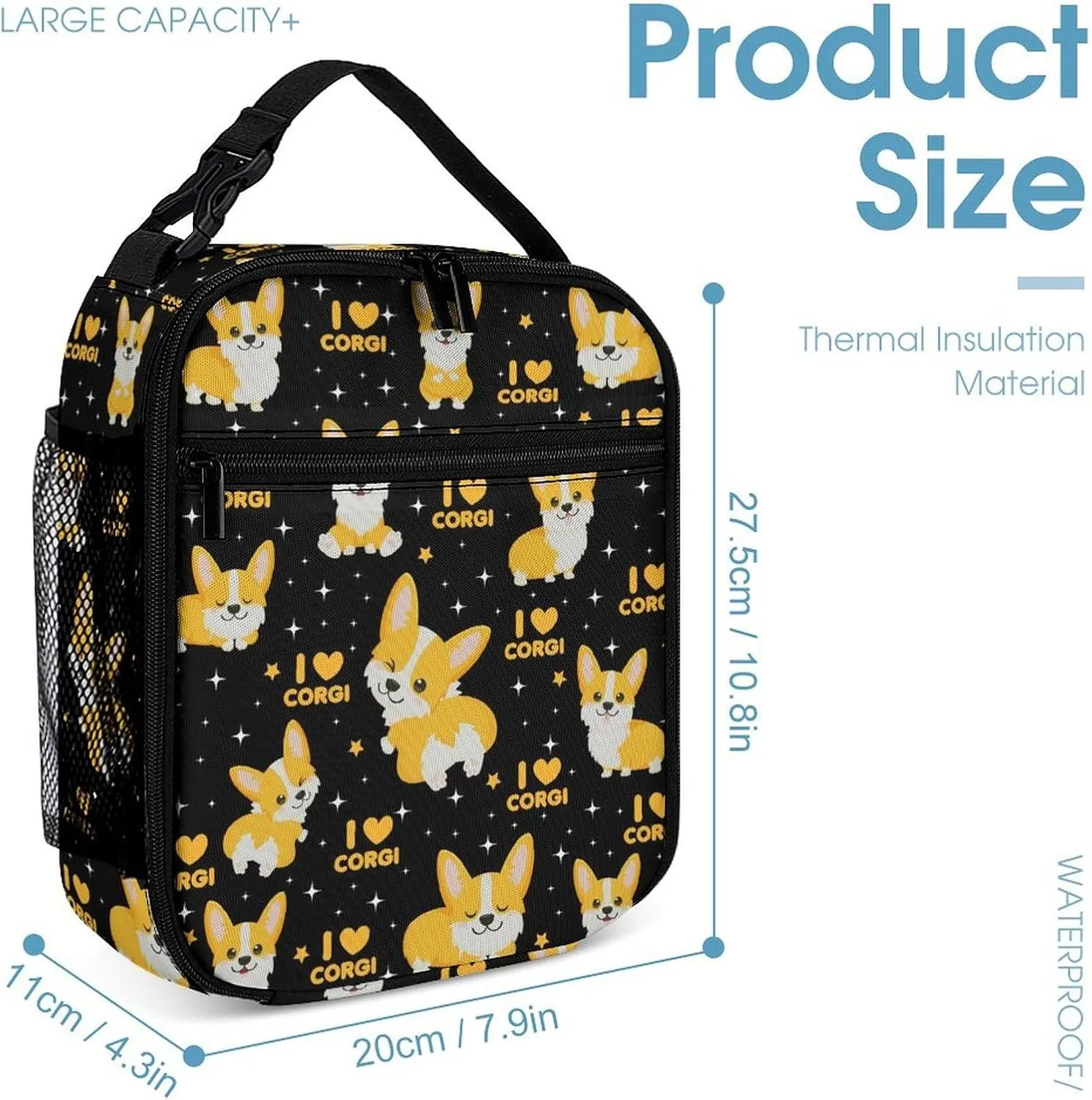 Corgi Dog Backpack with Lunch Box & Pencil Case for Kids Girls Boys School, 16 Inch Cute Corgi Dogs Bookbag, School Backpack for Students Children, Lightweight, Large Capacity