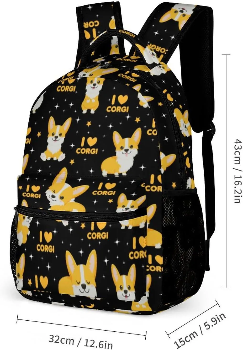 Corgi Dog Backpack with Lunch Box & Pencil Case for Kids Girls Boys School, 16 Inch Cute Corgi Dogs Bookbag, School Backpack for Students Children, Lightweight, Large Capacity