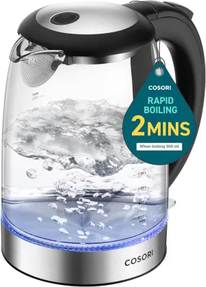 Cosori Electric Kettle, No Plastic Filter & Spout, Stainless Steel Inner Lid, Tea Kettle & Hot Water Boiler For Coffee & Tea, Water Heater & Teapot, Automatic Shut Off, Black, 1.7L/1500W