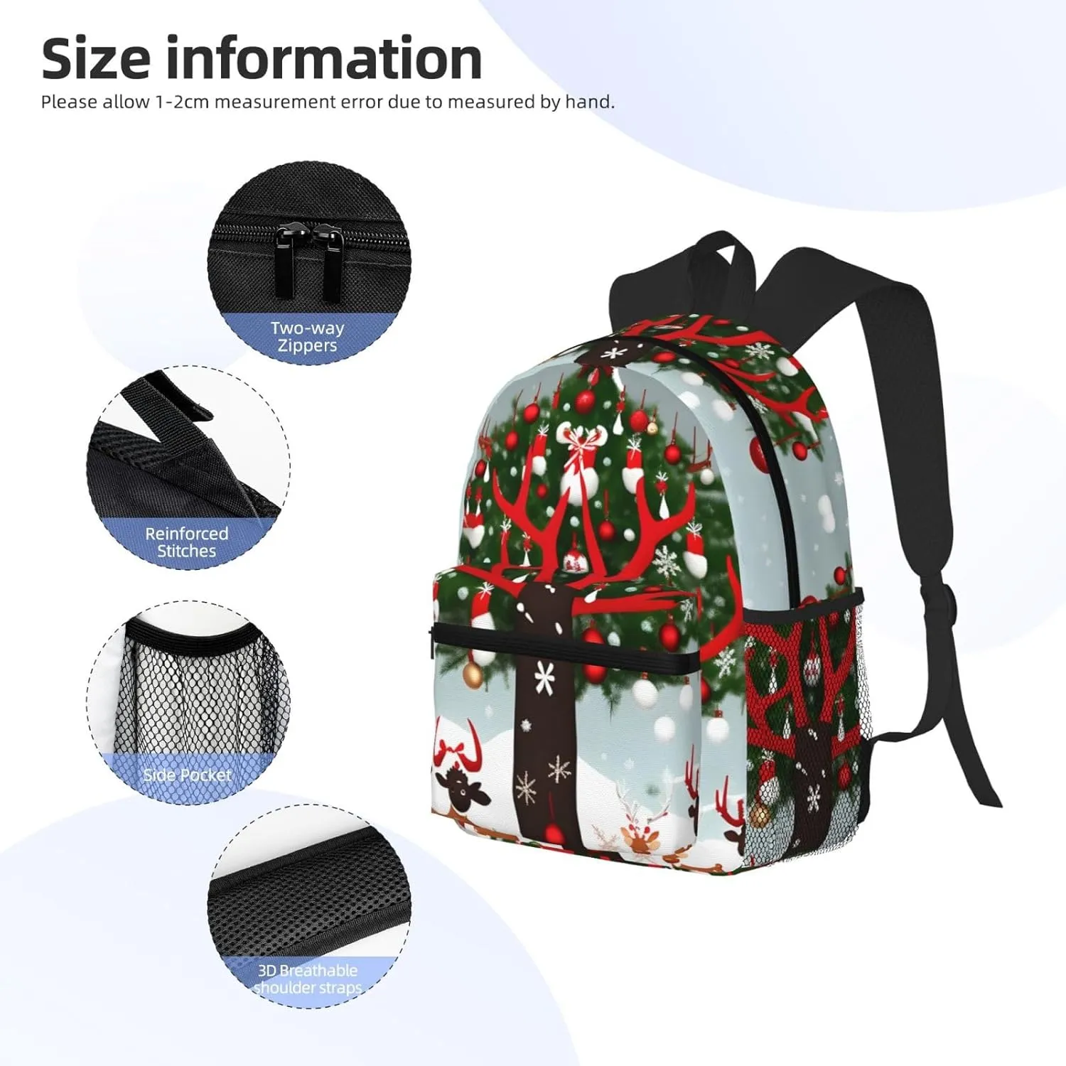 Cow Deer Trees Christmas Print Comfortable Backpack,Your Essential Casual Travel Bag For Outdoor Adventures