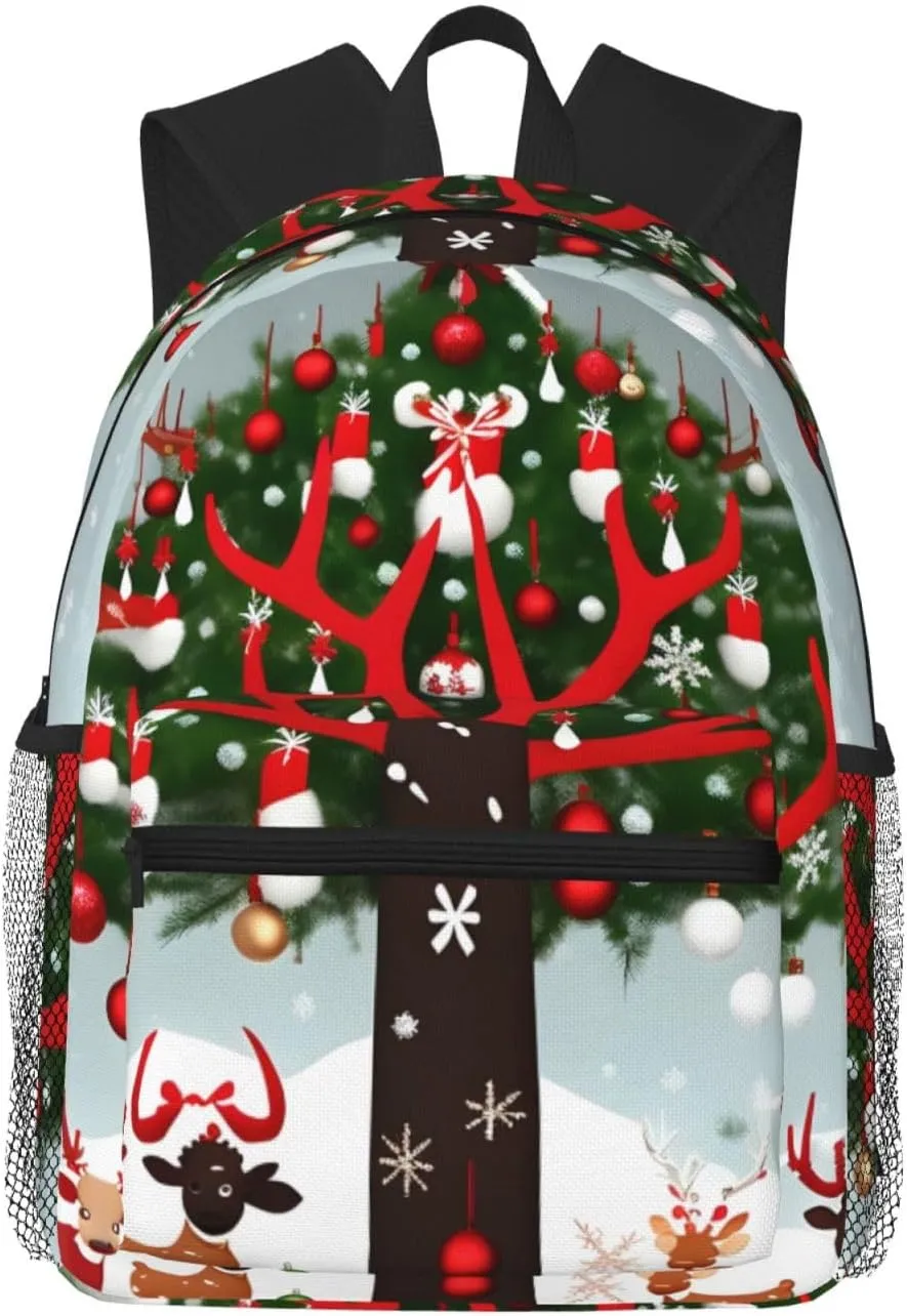 Cow Deer Trees Christmas Print Comfortable Backpack,Your Essential Casual Travel Bag For Outdoor Adventures