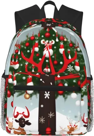 Cow Deer Trees Christmas Print Comfortable Backpack,Your Essential Casual Travel Bag For Outdoor Adventures
