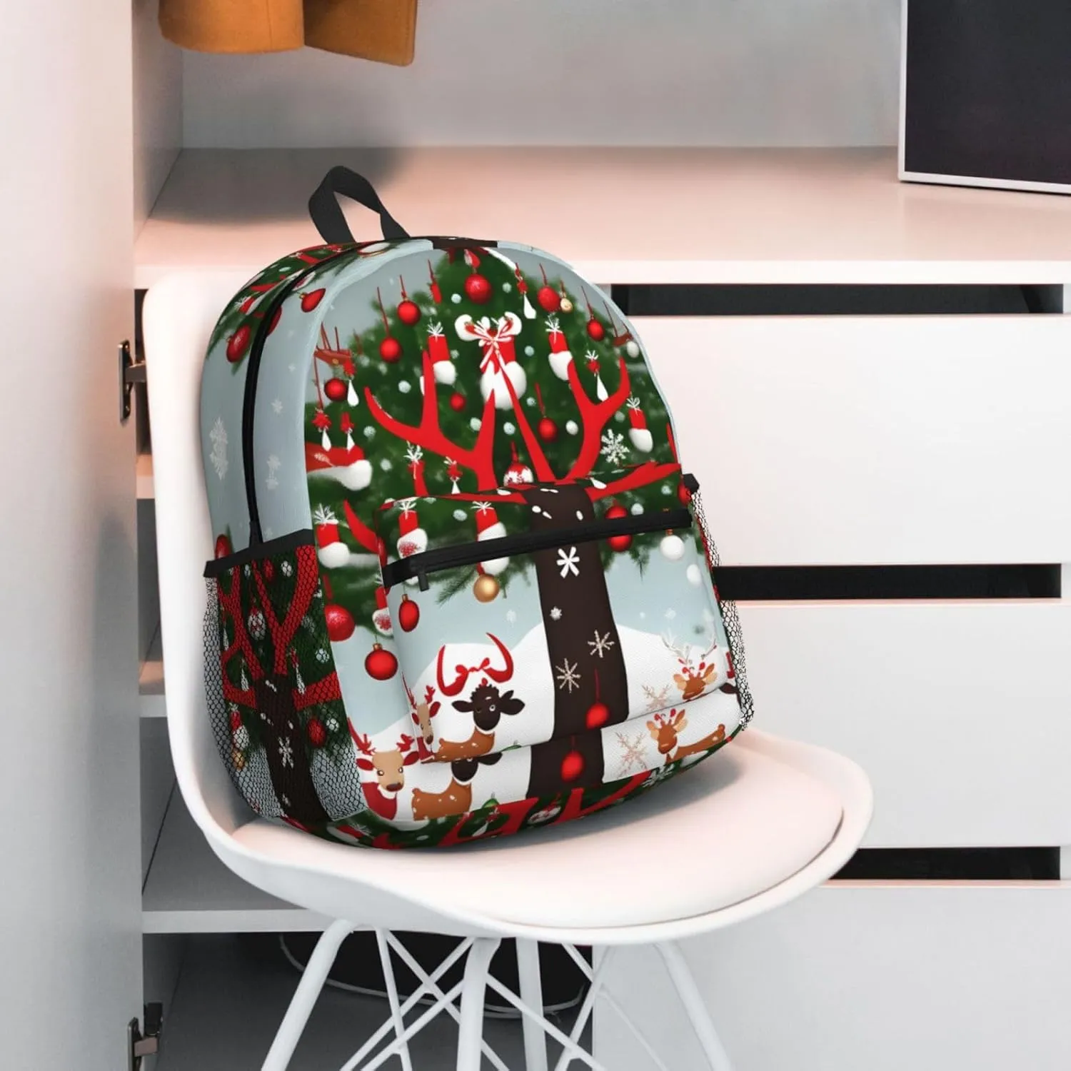 Cow Deer Trees Christmas Print Comfortable Backpack,Your Essential Casual Travel Bag For Outdoor Adventures