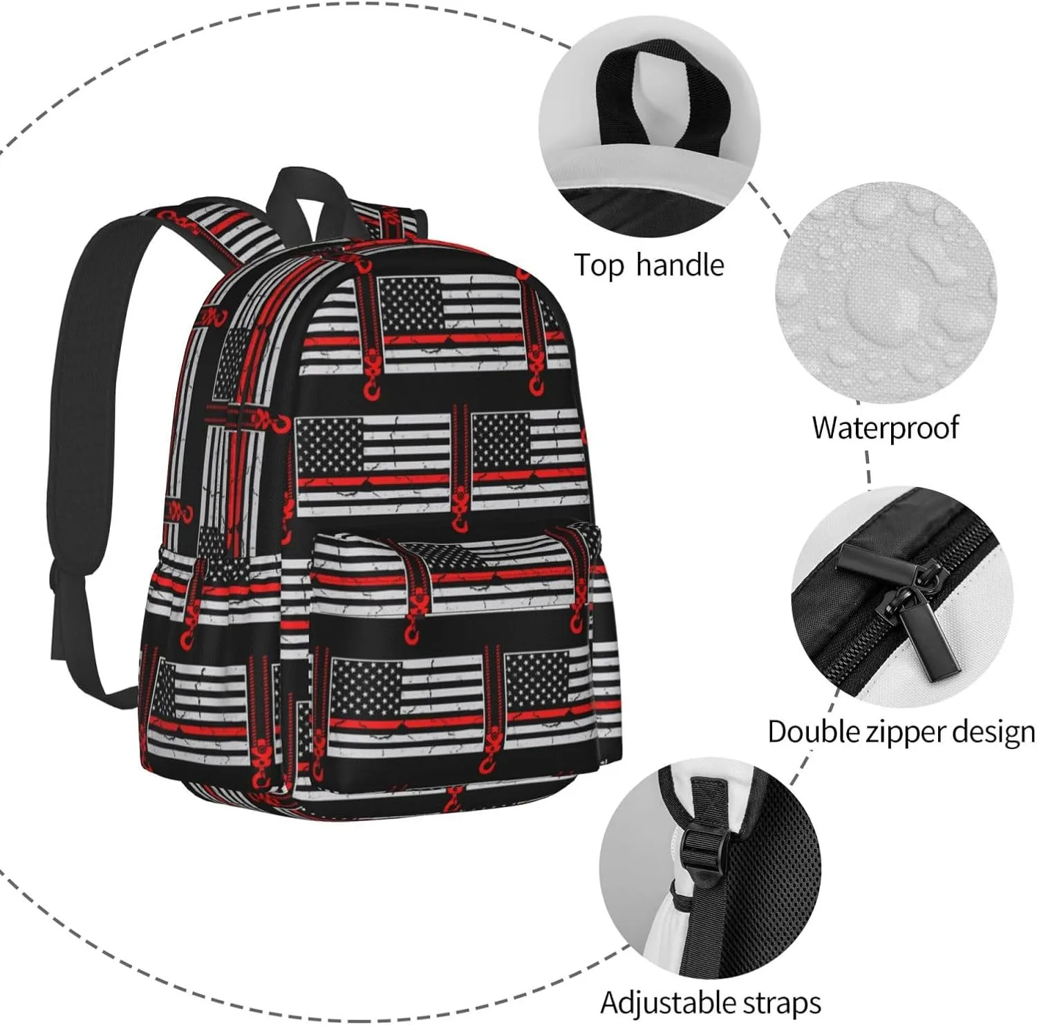 Crane Operator American Flag Backpack Large Capacity Backpack Lightweight Double Shoulder Bag For Women Men Travel