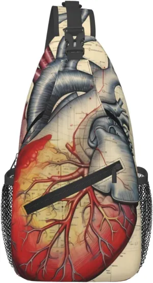 Cross Chest Bag Diagonally for Men and Women - Lightweight and Durable with High Storage Capacity human anatomy heart chart Printing, Black, One Size