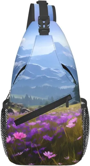 Cross Chest Bag Diagonally - Quality, Durable, and Spacious Shoulder Bag for Men and Women Nature Purple Flowers Meadow Mountain Scenic Prints