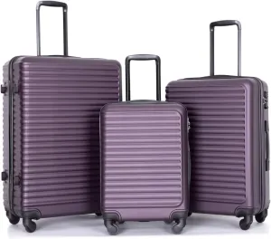 CuisinSmart 3 Piece Hardshell Luggage Sets Lightweight Suitcase With 2 Hooks, 360 Degree Spinner Wheels, TSA Lock For Travel (20"/24"/28") Purple As shown