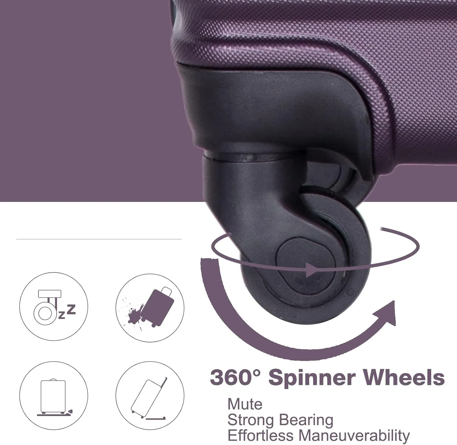 CuisinSmart 3 Piece Hardshell Luggage Sets Lightweight Suitcase With 2 Hooks, 360 Degree Spinner Wheels, TSA Lock For Travel (20"/24"/28") Purple As shown