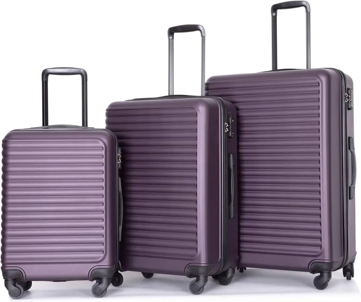 CuisinSmart 3 Piece Hardshell Luggage Sets Lightweight Suitcase With 2 Hooks, 360 Degree Spinner Wheels, TSA Lock For Travel (20"/24"/28") Purple As shown
