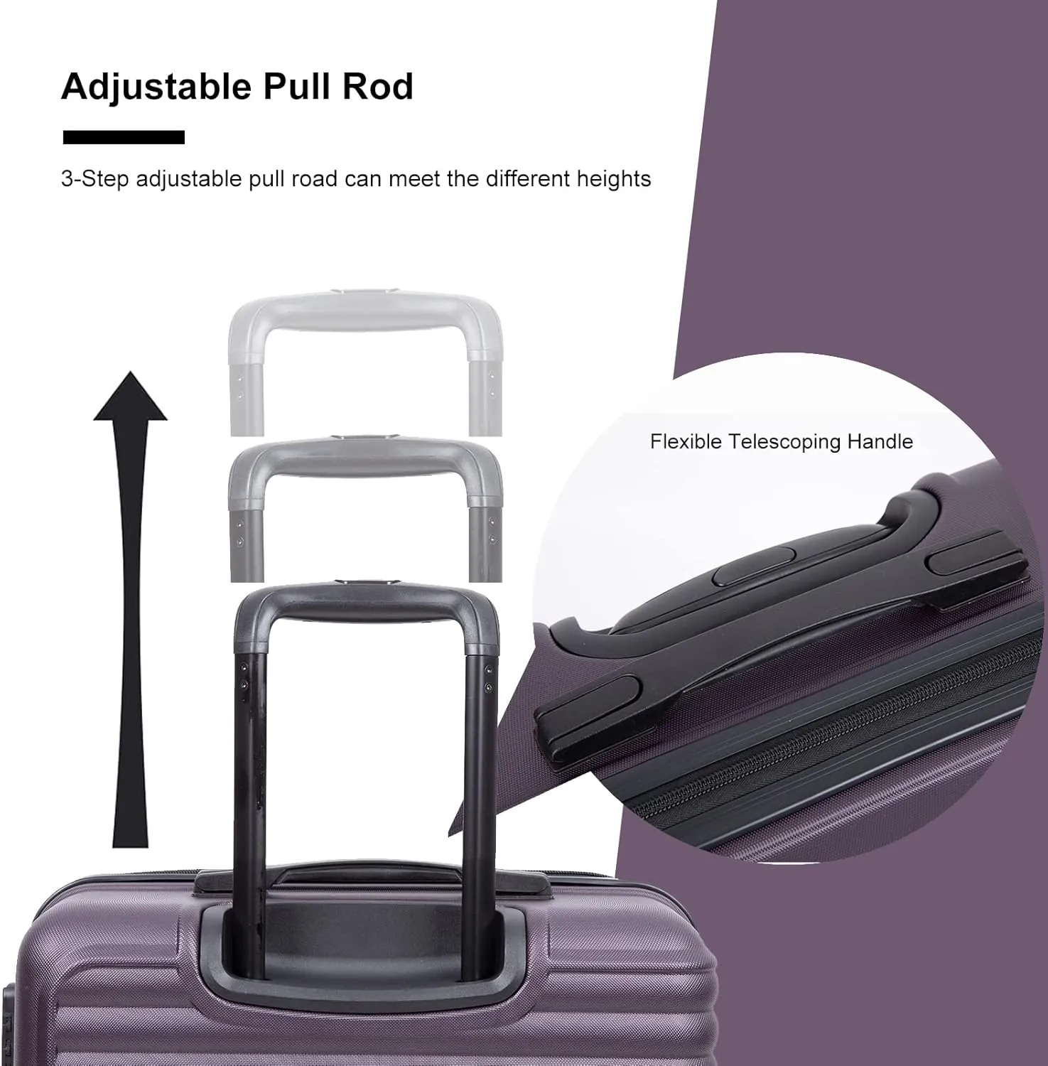 CuisinSmart 3 Piece Hardshell Luggage Sets Lightweight Suitcase With 2 Hooks, 360 Degree Spinner Wheels, TSA Lock For Travel (20"/24"/28") Purple As shown