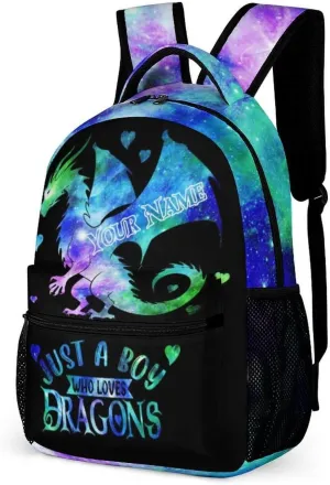 Custom Dragon School Backpack, 16 Inch Cute Dragon Themed Bookbag for Kids Girls Boys, Personalized School Backpack for Students Children, Lightweight, Large Capacity