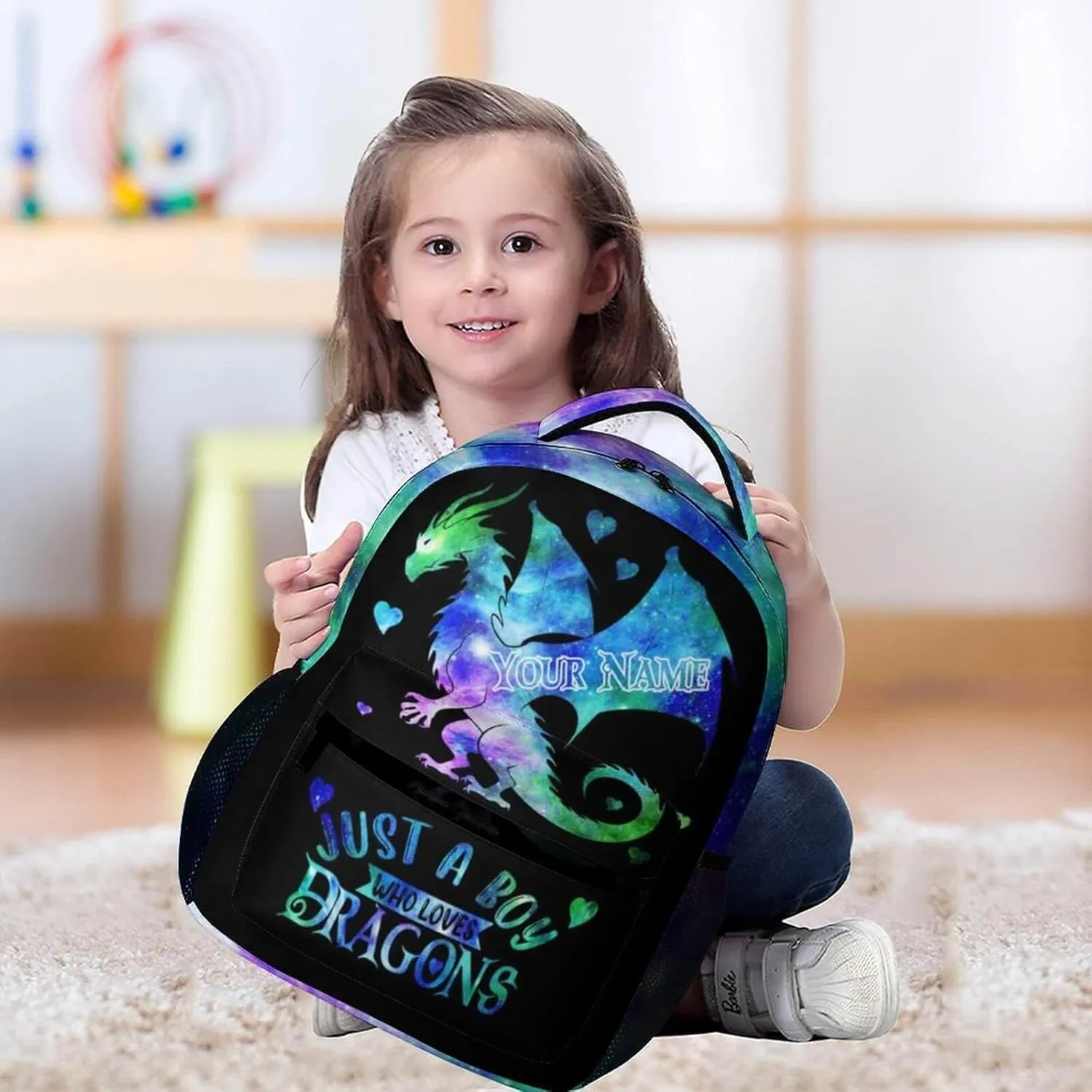 Custom Dragon School Backpack, 16 Inch Cute Dragon Themed Bookbag for Kids Girls Boys, Personalized School Backpack for Students Children, Lightweight, Large Capacity